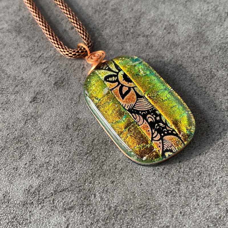 Flickering Light, Copper Dichroic Glass Necklace
