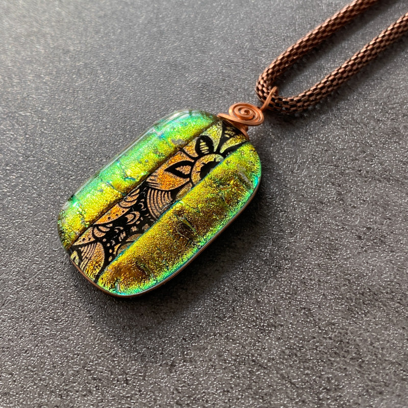 Flickering Light, Copper Dichroic Glass Necklace