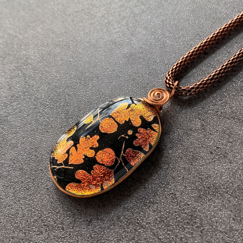 Acorn Path, Copper Dichroic Glass Necklace
