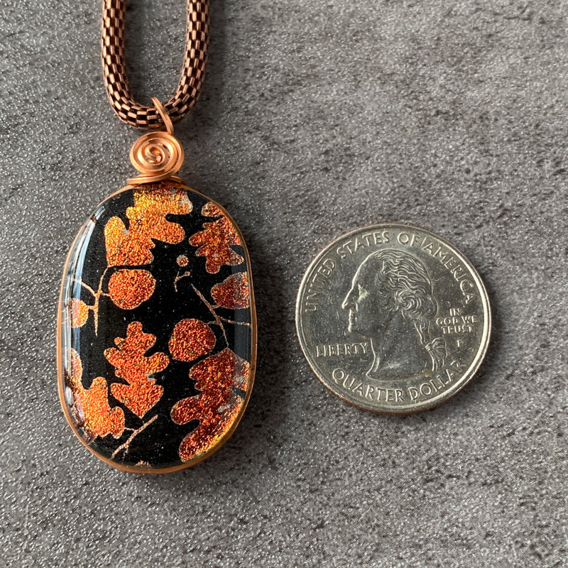 Acorn Path, Copper Dichroic Glass Necklace