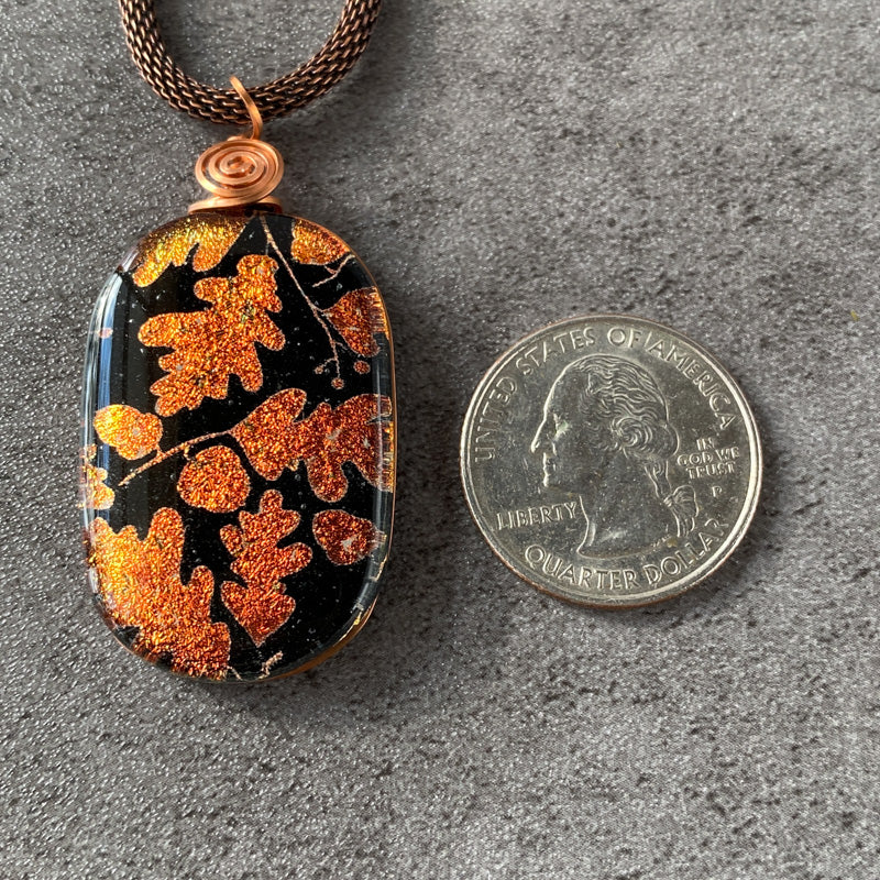 Dancing Acorns, Copper Dichroic Glass Necklace