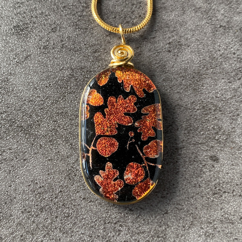 Forest Shadow, Gold Dichroic Glass Necklace