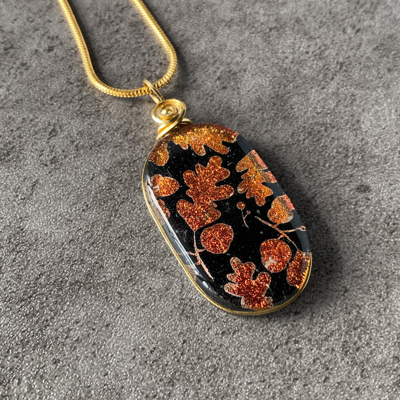 Forest Shadow, Gold Dichroic Glass Necklace