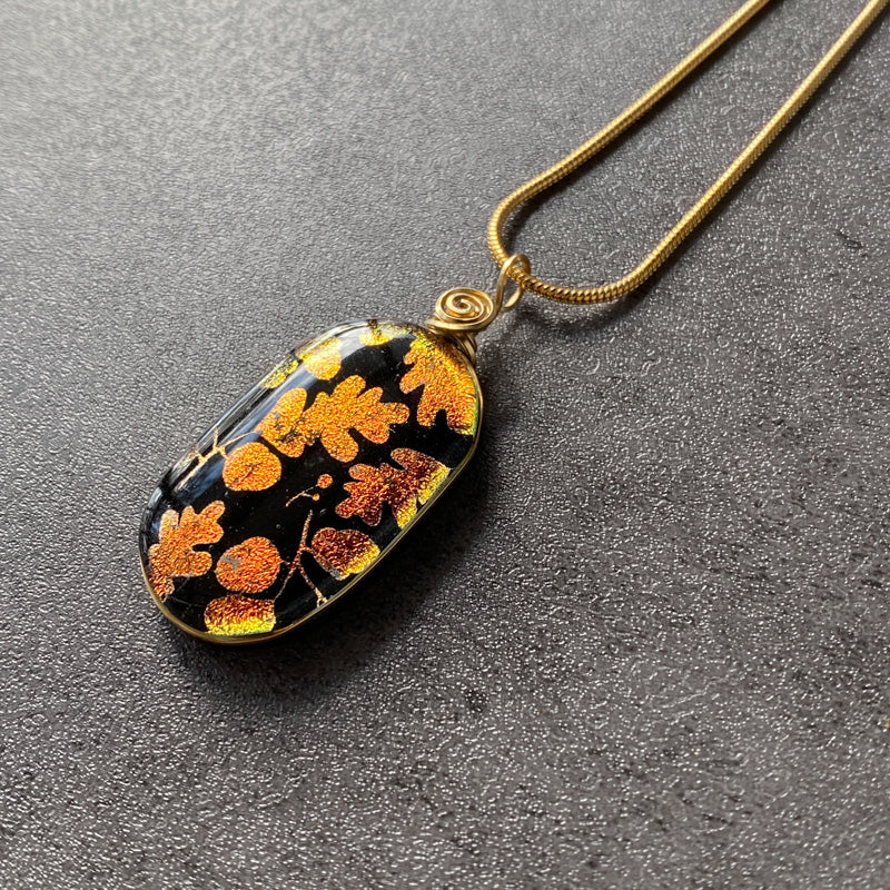Forest Shadow, Gold Dichroic Glass Necklace