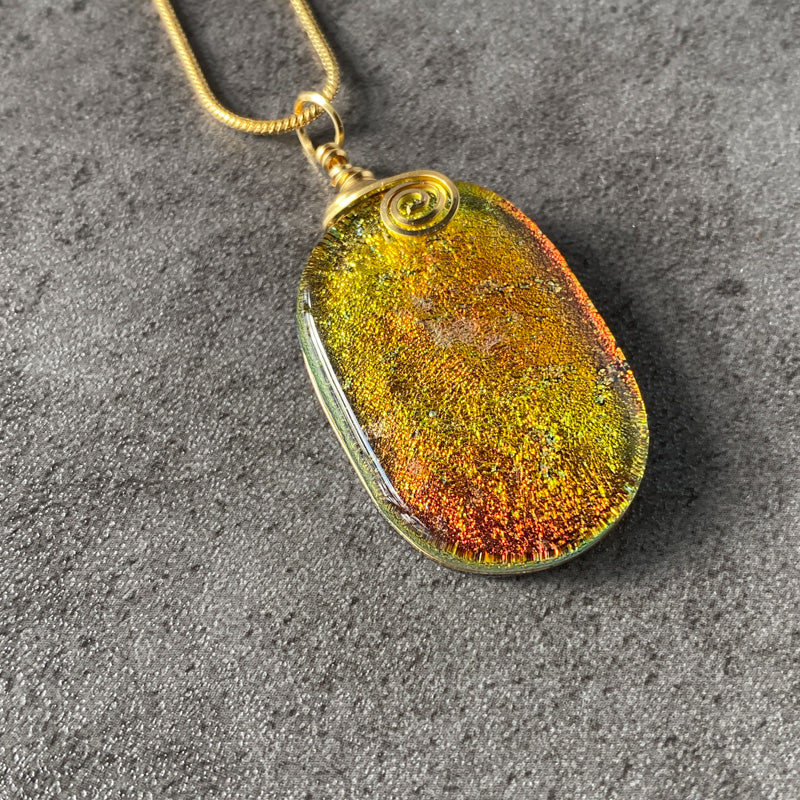 The Golden Hour, Gold Dichroic Glass Necklace