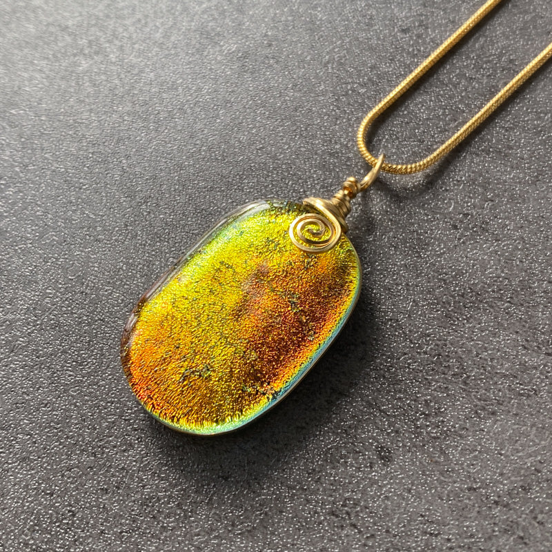 The Golden Hour, Gold Dichroic Glass Necklace
