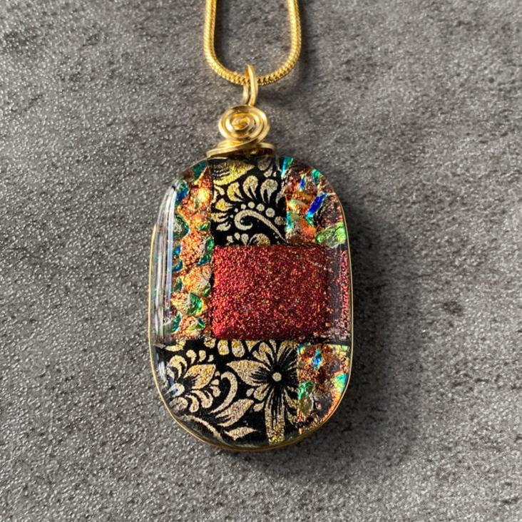 Forest Whispers, Gold Dichroic Glass Necklace