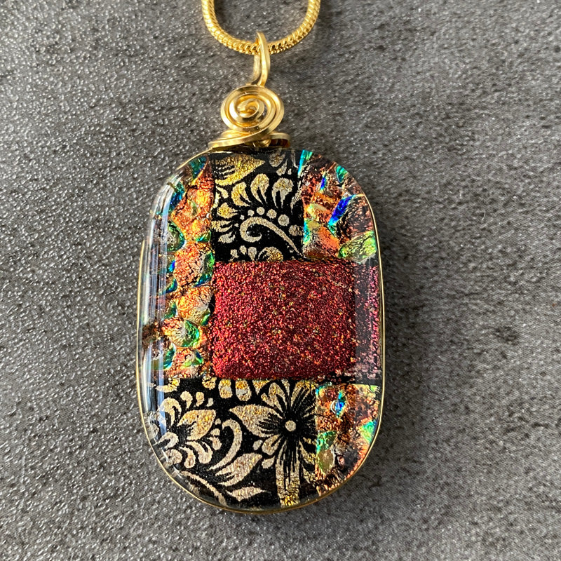 Forest Whispers, Gold Dichroic Glass Necklace