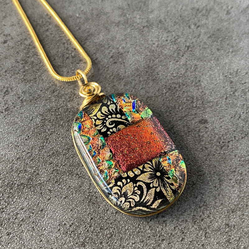 Forest Whispers, Gold Dichroic Glass Necklace