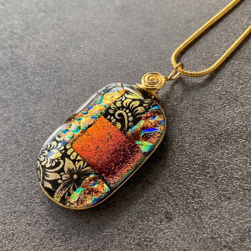 Forest Whispers, Gold Dichroic Glass Necklace