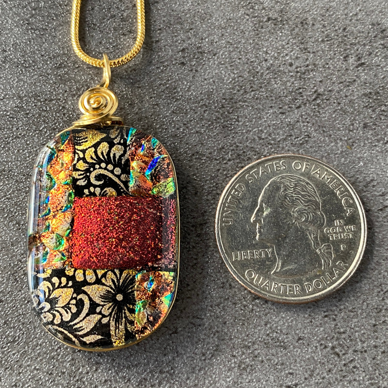 Forest Whispers, Gold Dichroic Glass Necklace