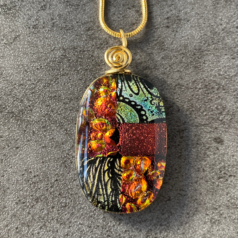 Harvest Dance, Gold Dichroic Glass Necklace