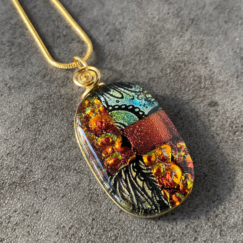 Harvest Dance, Gold Dichroic Glass Necklace
