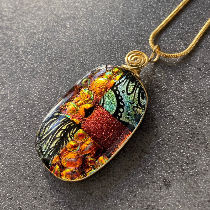 Harvest Dance, Gold Dichroic Glass Necklace
