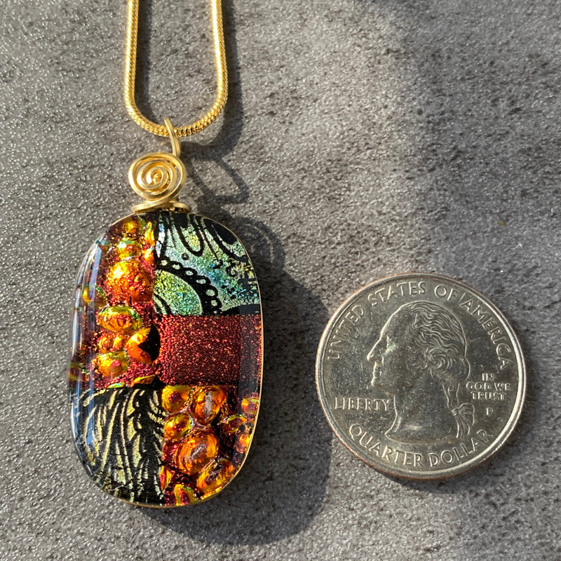 Harvest Dance, Gold Dichroic Glass Necklace