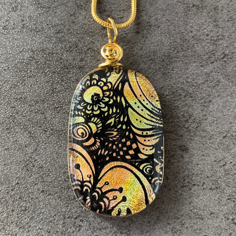 Bonfire Glow, Gold Dichroic Glass Necklace