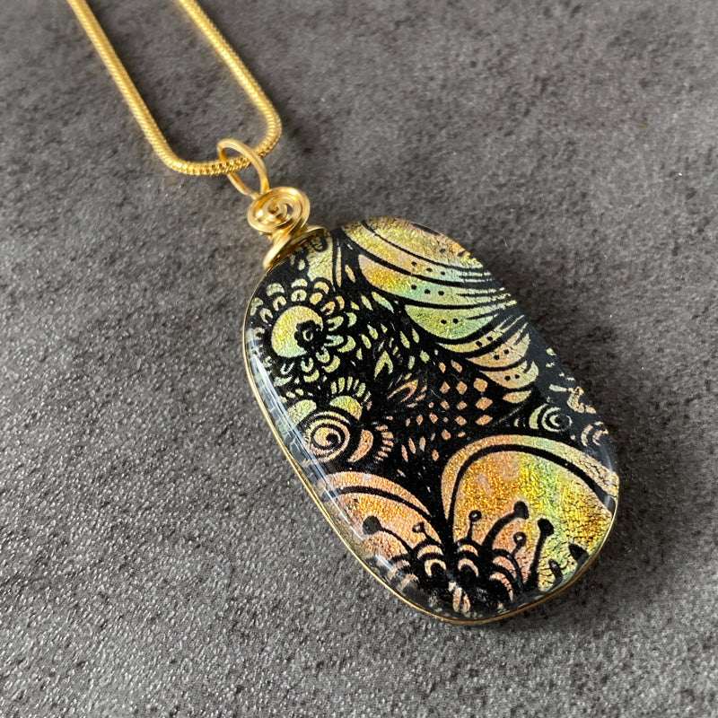 Bonfire Glow, Gold Dichroic Glass Necklace