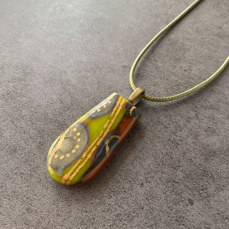 Hanging Gardens, Ancient Relic Style Fused Glass Necklace, green