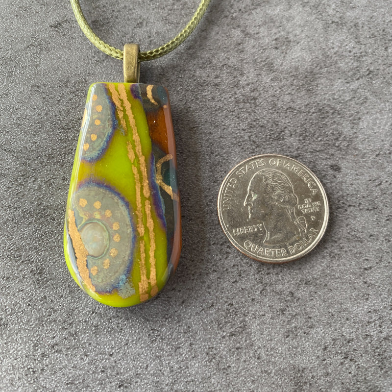 Hanging Gardens, Ancient Relic Style Fused Glass Necklace, green