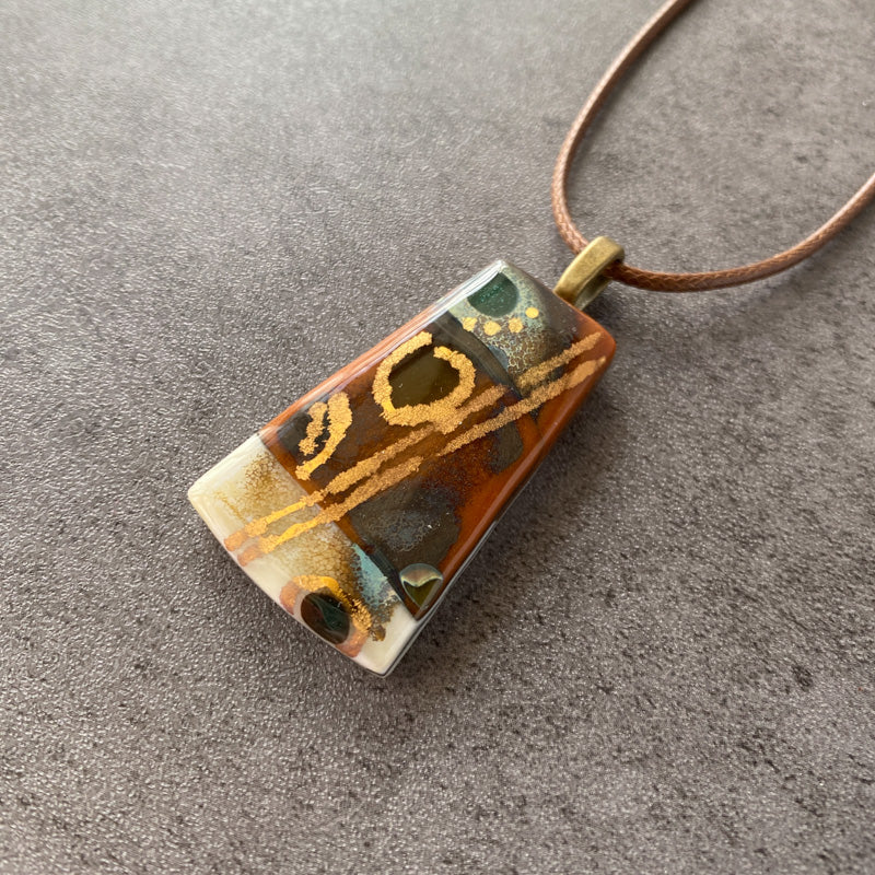 Terracotta Legacy, Ancient Relic Style Fused Glass Necklace, rust