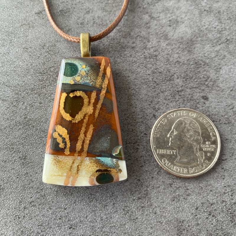 Terracotta Legacy, Ancient Relic Style Fused Glass Necklace, rust