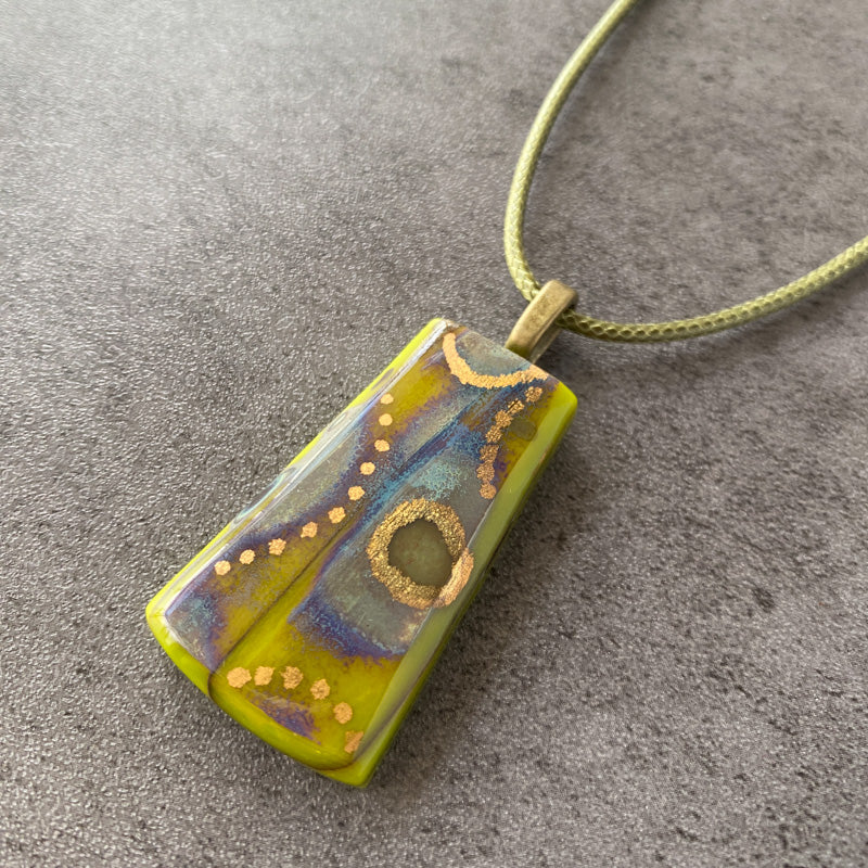 Temple Moss, Ancient Relic Style Fused Glass Necklace, green