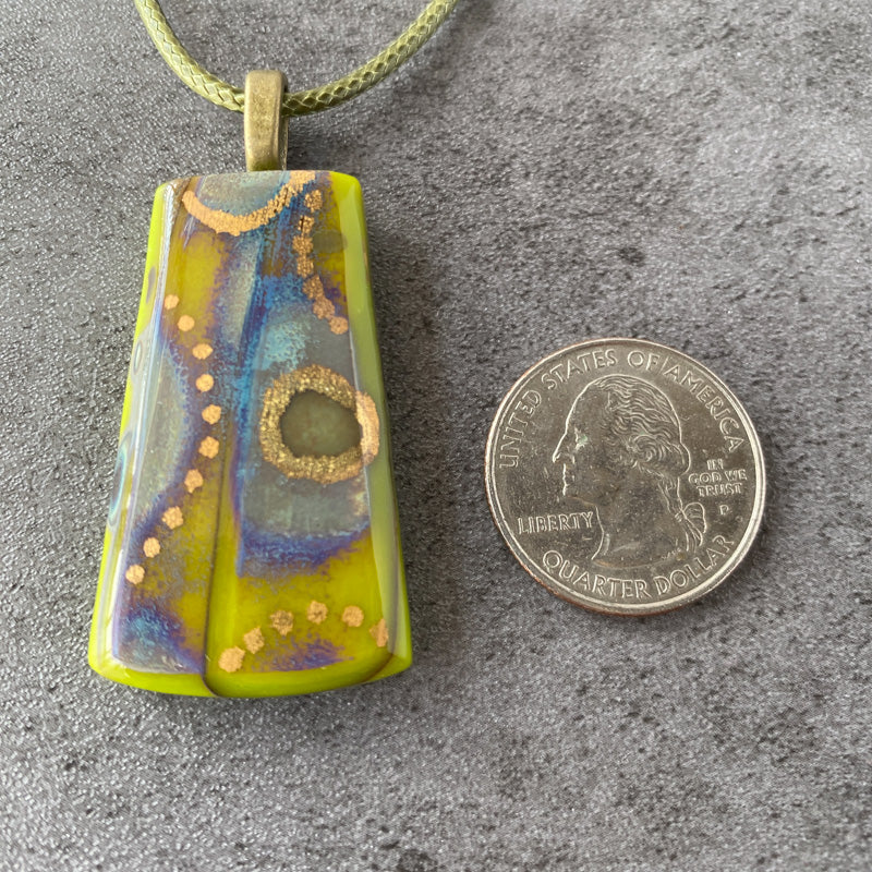 Temple Moss, Ancient Relic Style Fused Glass Necklace, green