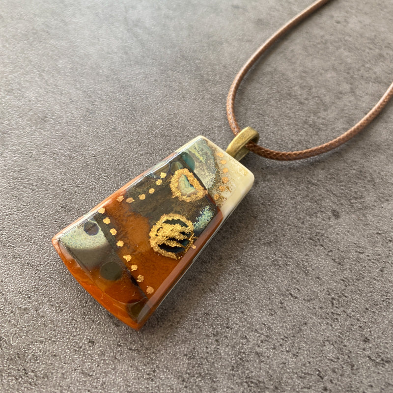 Desert Dynasty, Ancient Relic Style Fused Glass Necklace, rust