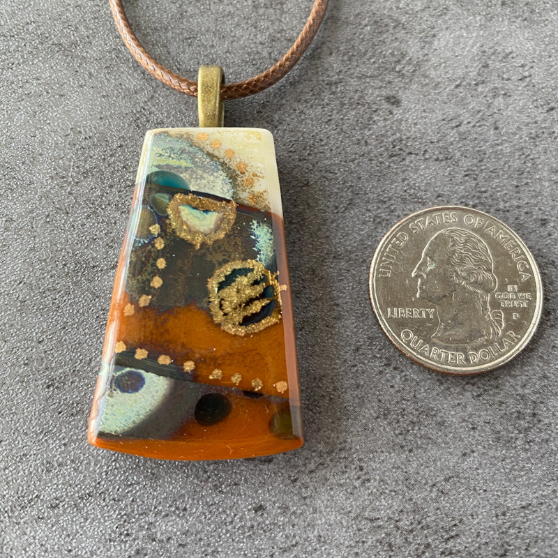 Desert Dynasty, Ancient Relic Style Fused Glass Necklace, rust