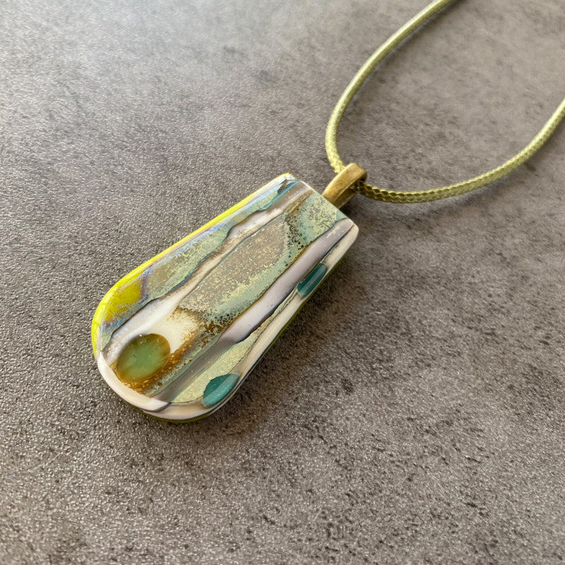 Ancient Forest Whispers, Ancient Relic Style Fused Glass Necklace, green