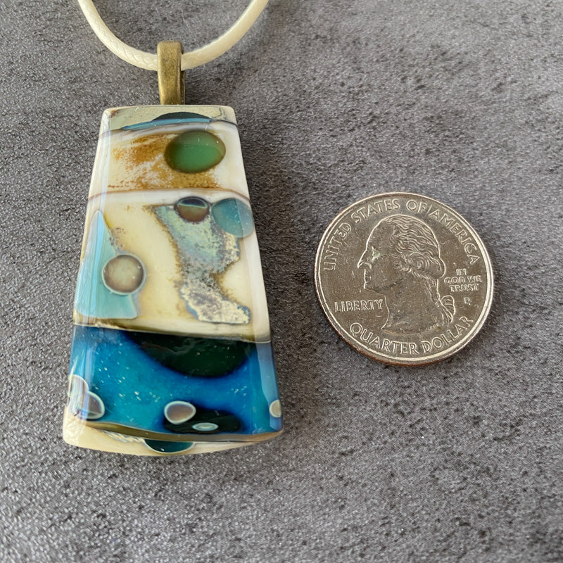 Mediterranean Mist, Ancient Relic Style Fused Glass Necklace, blue, cream
