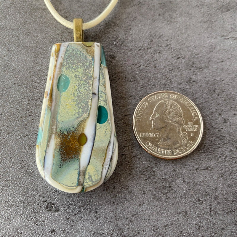 Great Excavations, Ancient Relic Style Fused Glass Necklace, aqua, cream