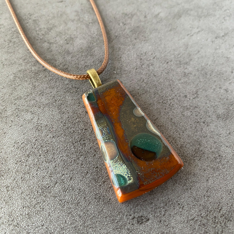 Ancient Echo, Ancient Relic Style Fused Glass Necklace, rust, cream