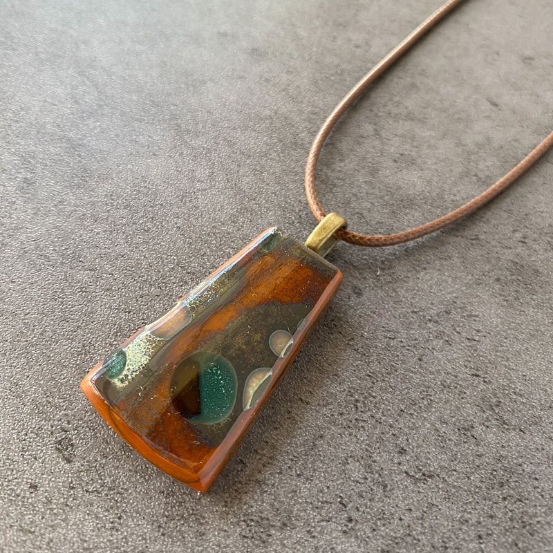 Ancient Echo, Ancient Relic Style Fused Glass Necklace, rust, cream