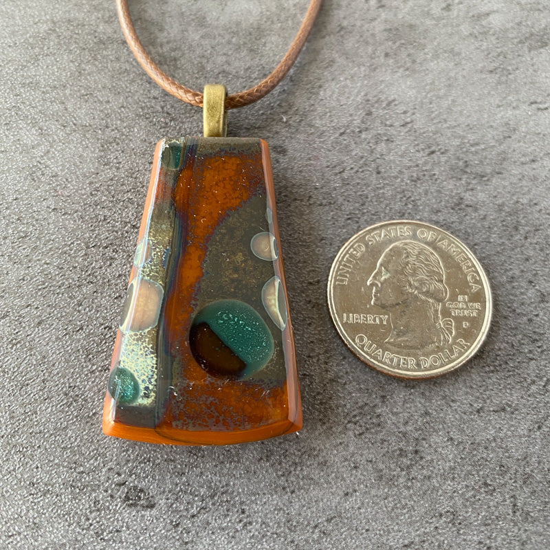 Ancient Echo, Ancient Relic Style Fused Glass Necklace, rust, cream