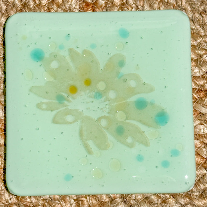 Whispers of Bloom, Summer Breeze Collection coaster set, blues & greens