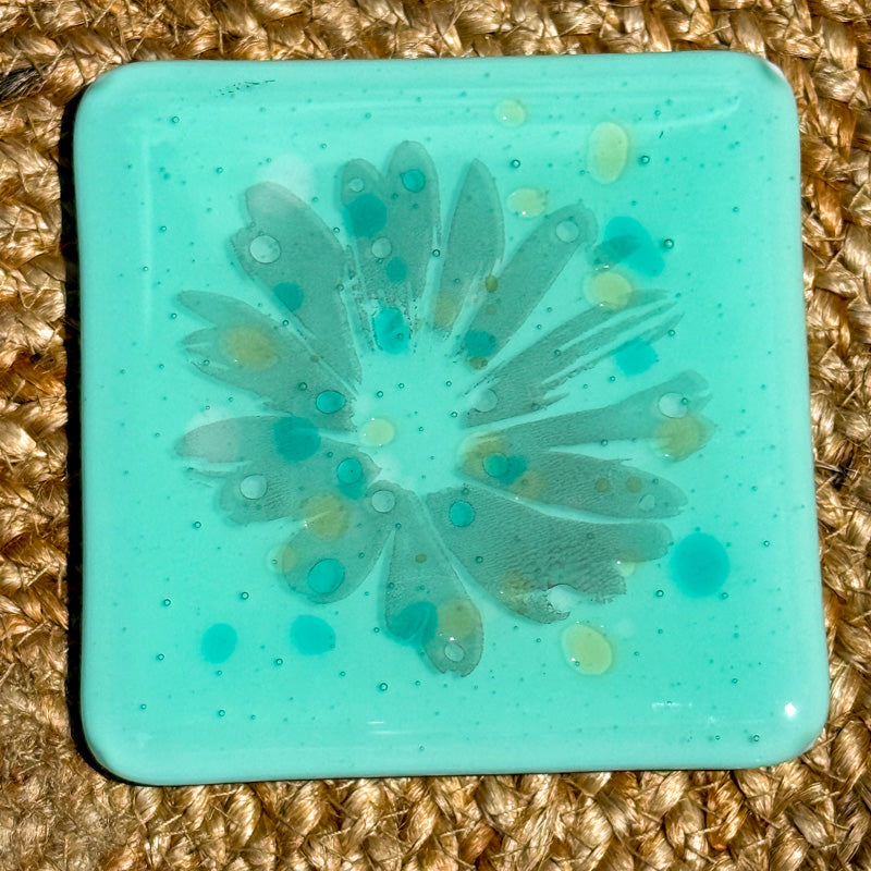 Whispers of Bloom, Summer Breeze Collection coaster set, blues & greens