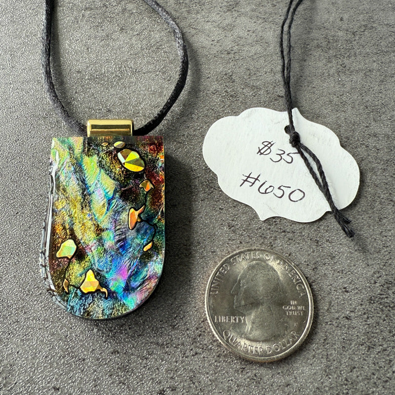 Follow Your Dreams, Whimsy & Wonder fused glass necklace, multi-colored, blue, green