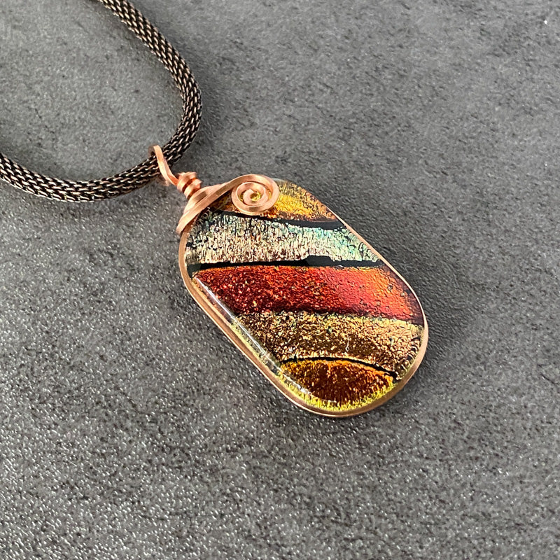 Sweater Weather, Copper Dichroic Glass Necklace