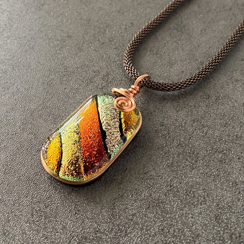 Sweater Weather, Copper Dichroic Glass Necklace