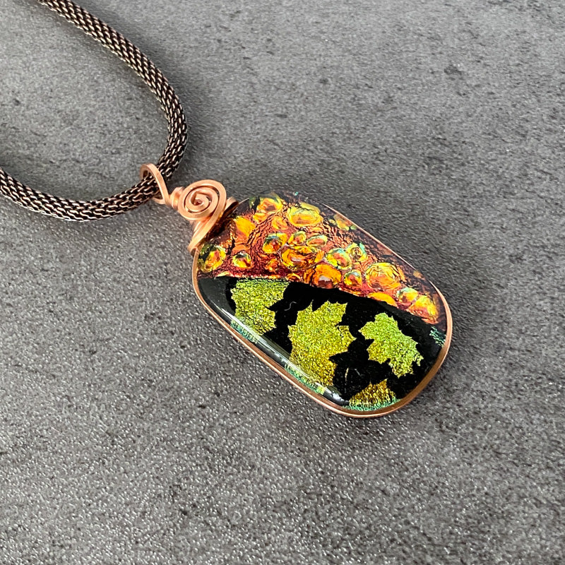Falling Leaves, Copper Dichroic Glass Necklace