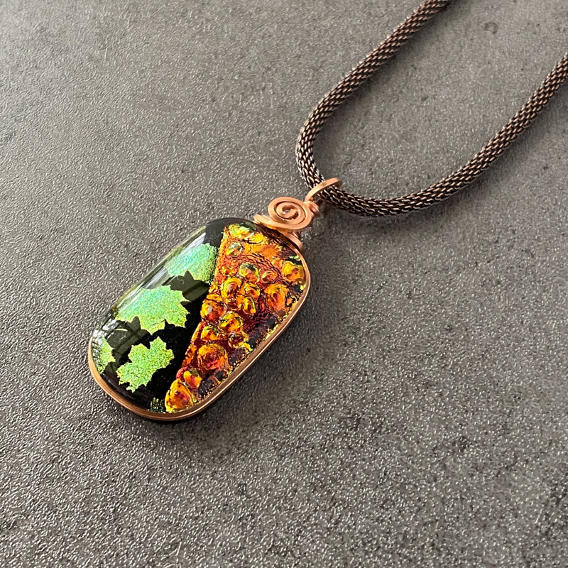 Falling Leaves, Copper Dichroic Glass Necklace
