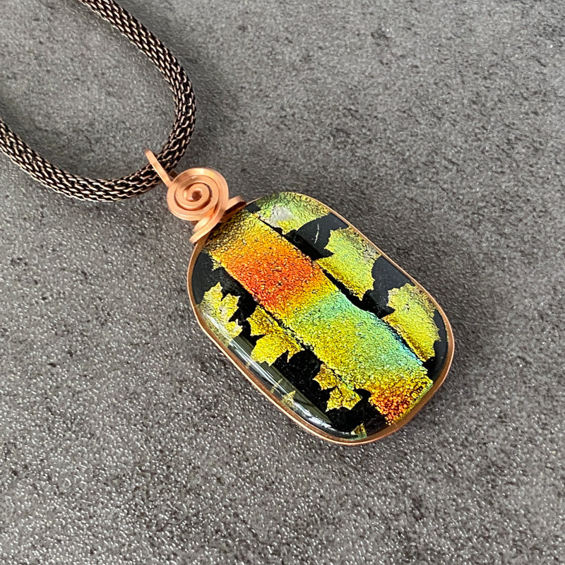 Leave Me Alone, Copper Dichroic Glass Necklace