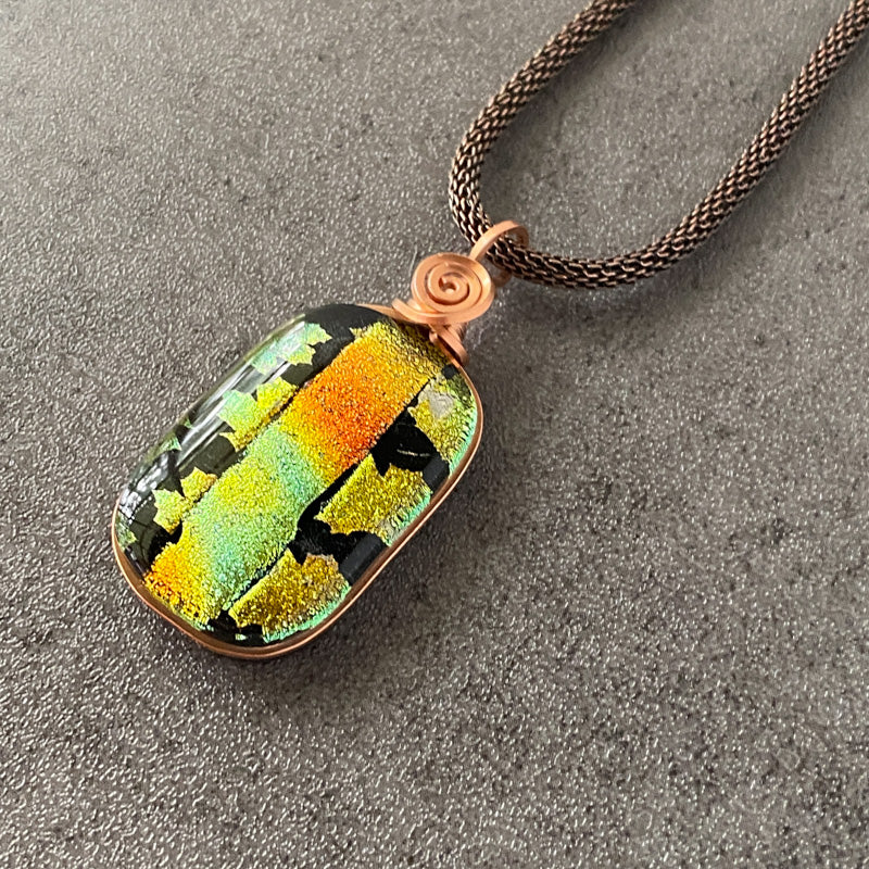 Leave Me Alone, Copper Dichroic Glass Necklace