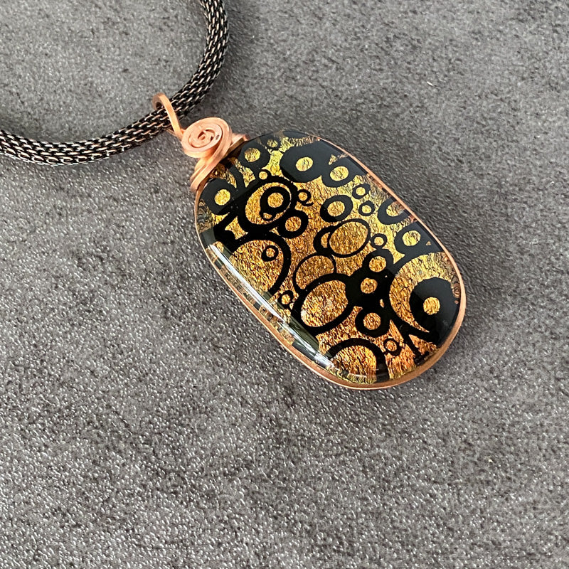 Corn Maze, Copper Dichroic Glass Necklace