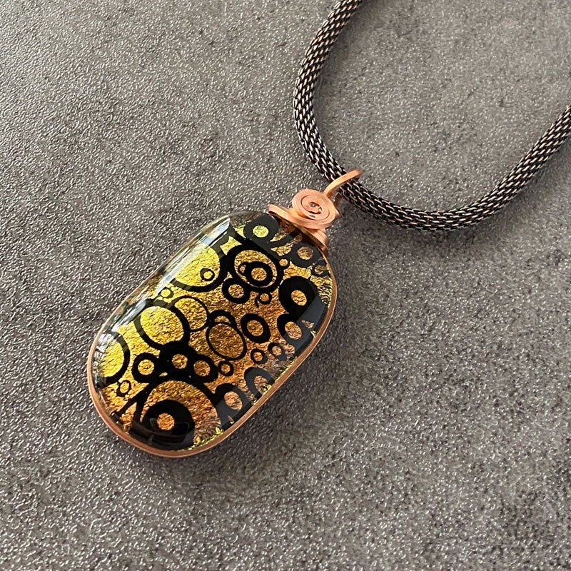 Corn Maze, Copper Dichroic Glass Necklace