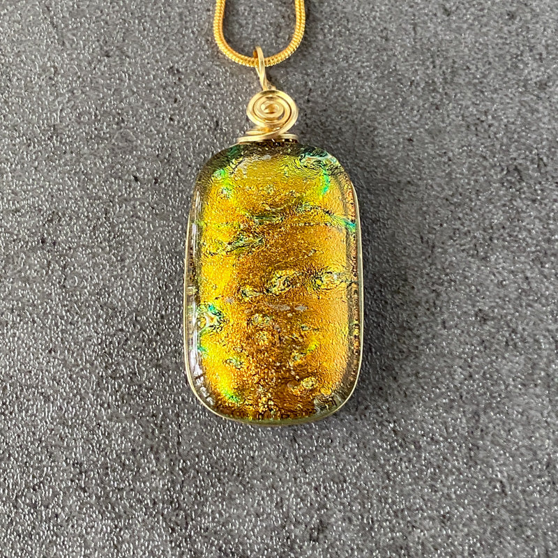 Harvest Hayride, Gold and Yellow Dichroic Glass Necklace