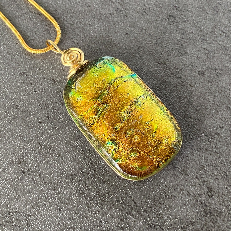 Harvest Hayride, Gold and Yellow Dichroic Glass Necklace