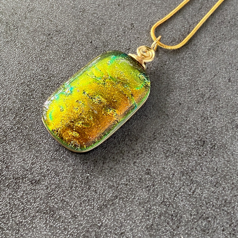 Harvest Hayride, Gold and Yellow Dichroic Glass Necklace