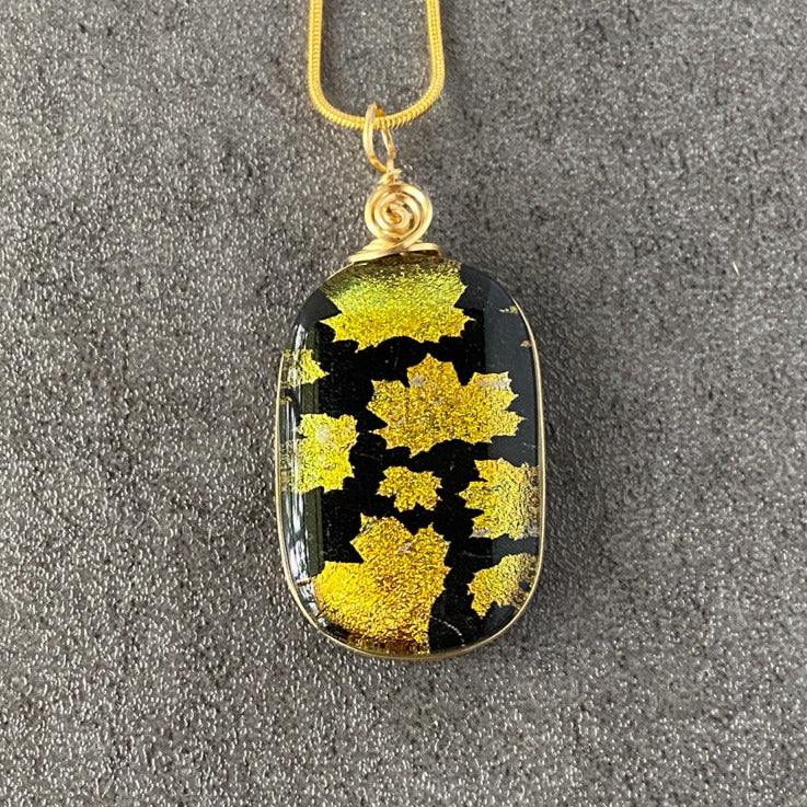 Autumn Woods, Gold Dichroic Glass Necklace